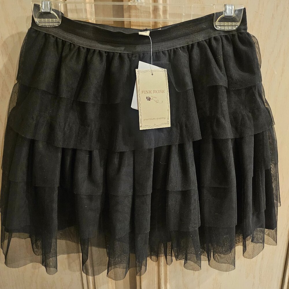 90's black ruffled vintage mini skirt